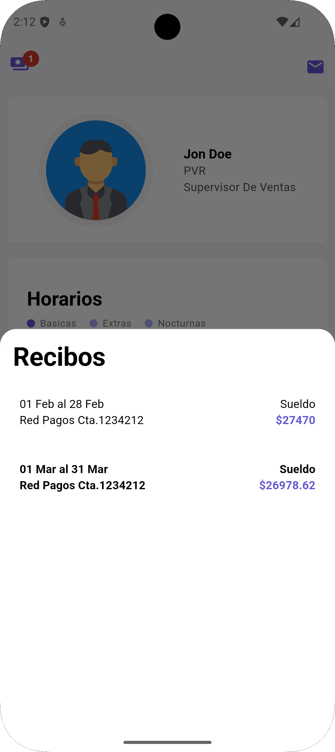 Recibos de sueldo del empleado
